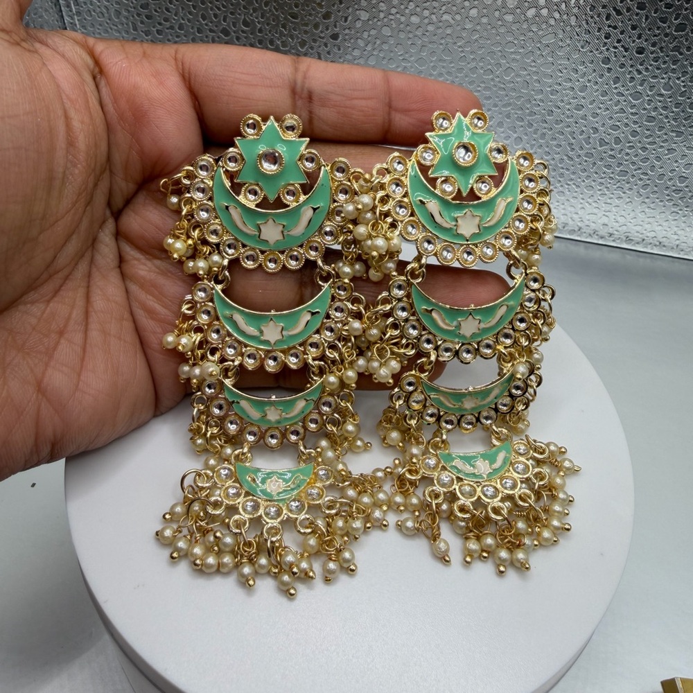 Gold and Pastel Green Statement Earrings